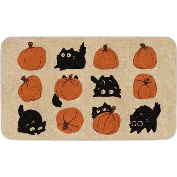 Halloween Doormat Black Cat Pumpkin Door Mat Anti-Slip Rubber Back, 17 x 29 Inch - Picture 1 of 8